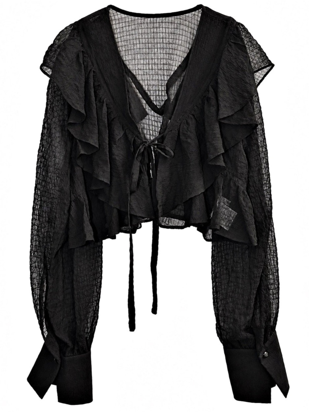 NOMAE Black Ruffle Tie-Front Blouse Like New